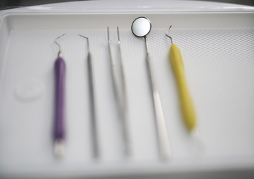 Dental instruments on a tray